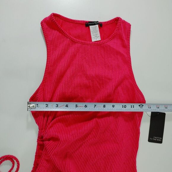 Sleek Hot Pink Ribbed Maxi Dress Side Tie Detail Bodycon Style Size M - Picture 4 of 7